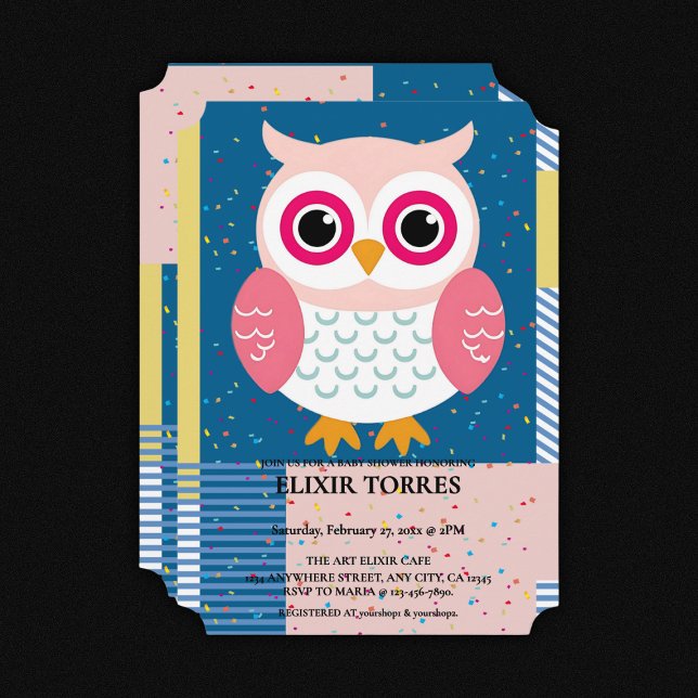 Cute Pink Owl Gender Neutral Woodland Baby Shower Invitation (Creator Uploaded)