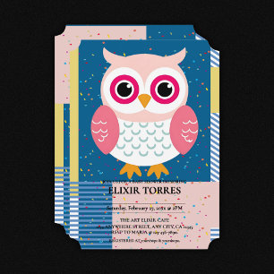 Cute Pink Owl Gender Neutral Woodland Baby Shower Invitation