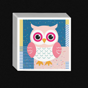 Cute Pink Owl Gender Neutral Woodland Baby Shower Napkin
