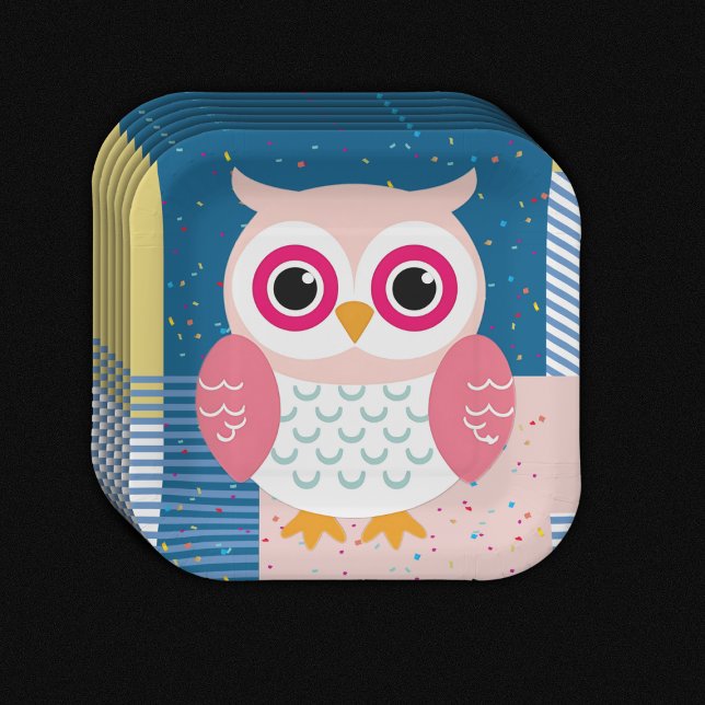 Cute Pink Owl Gender Neutral Woodland Baby Shower Paper Plate (Creator Uploaded)