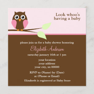 Cute Pink Owl Girl Baby Shower Invitation