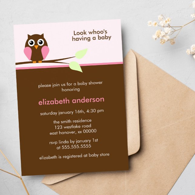 Cute Pink Owl Girl Baby Shower Invitation (Creator Uploaded)