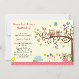 Cute Pink Owl Girl Baby Shower Invitations