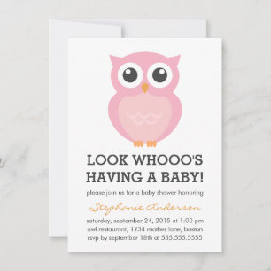 Cute Pink Owl Girl Baby Shower Invitations