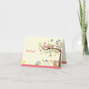 Cute Pink Owl Girl Baby Shower Thank You Cards