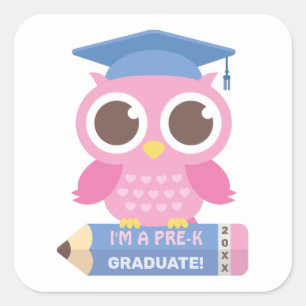 Cute Pink Owl Graduate, Graduating Party Square Sticker