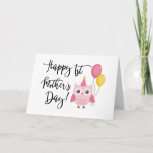 Cute Pink Owl Happy 1st Mother's Day Card