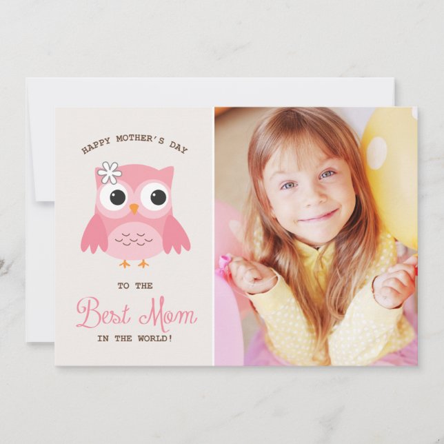 Cute Pink Owl | Happy Mother's Day Card (Front)