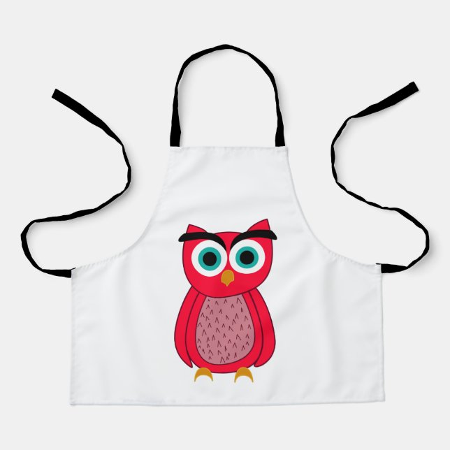 Cute Pink Owl Illustration Apron (Front)