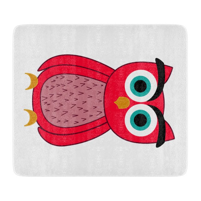 Cute Pink Owl Illustration Cutting Board (Front)