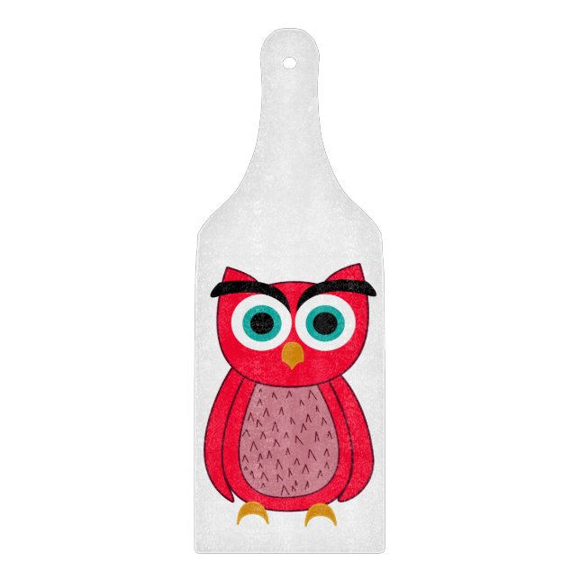 Cute Pink Owl Illustration Cutting Board (Front)