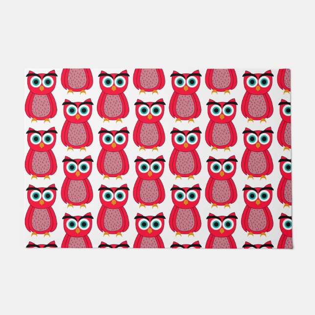 Cute Pink Owl Illustration Doormat (Front)
