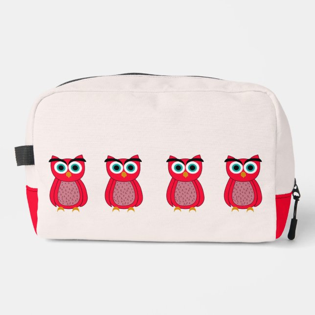 Cute Pink Owl Illustration Dopp Kit (Front)