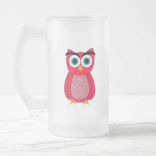 Cute Pink Owl Illustration Frosted Glass Beer Mug