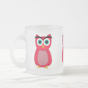 Cute Pink Owl Illustration Frosted Glass Coffee Mug