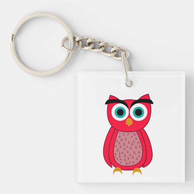 Cute Pink Owl Illustration Key Ring (Front)