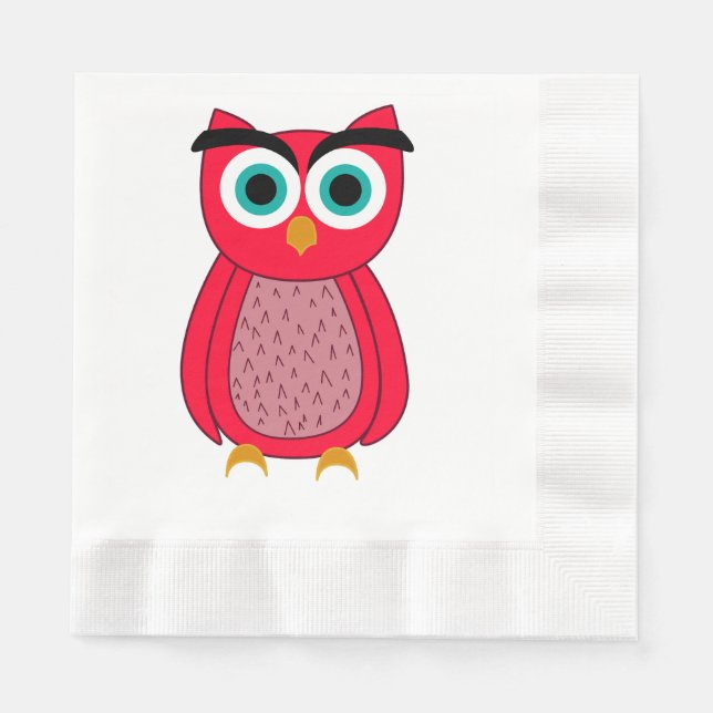 Cute Pink Owl Illustration Napkin (Front)