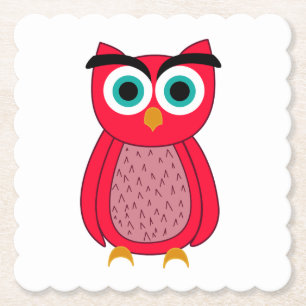 Cute Pink Owl Illustration Paper Coaster