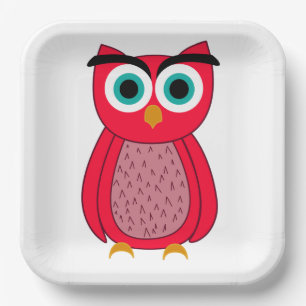 Cute Pink Owl Illustration Paper Plate