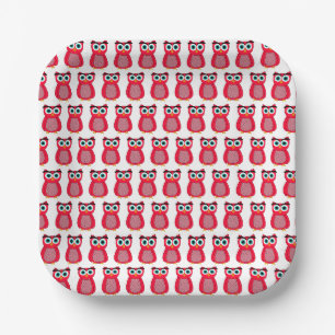 Cute Pink Owl Illustration Paper Plate
