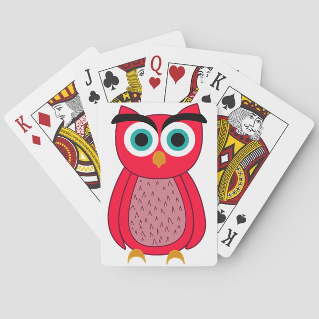 Cute Pink Owl Illustration Playing Cards (Back)