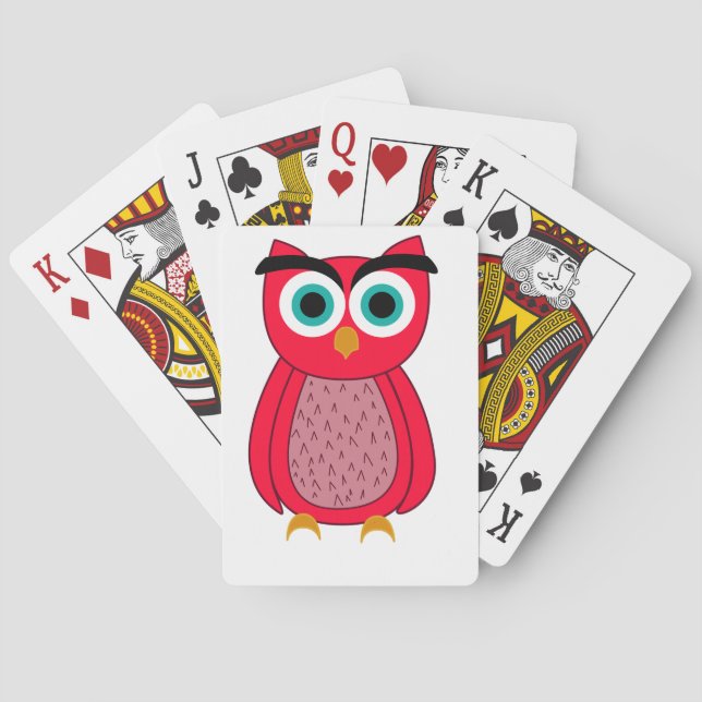 Cute Pink Owl Illustration Playing Cards (Back)