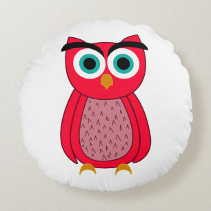 Cute Pink Owl Illustration Round Cushion
