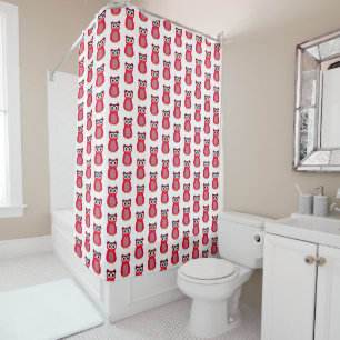 Cute Pink Owl Illustration Shower Curtain