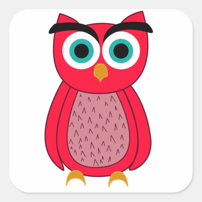 Cute Pink Owl Illustration Square Sticker (Front)