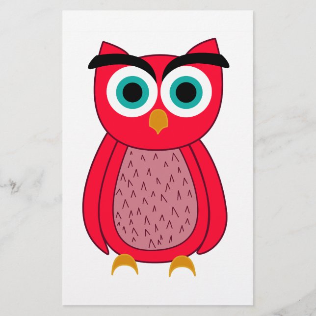 Cute Pink Owl Illustration Stationery (Front)