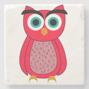 Cute Pink Owl Illustration Stone Coaster