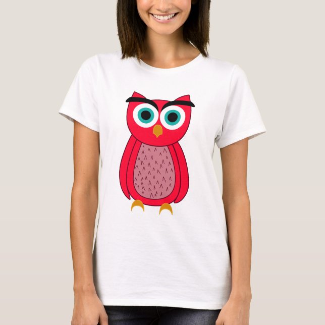 Cute Pink Owl Illustration T-Shirt (Front)