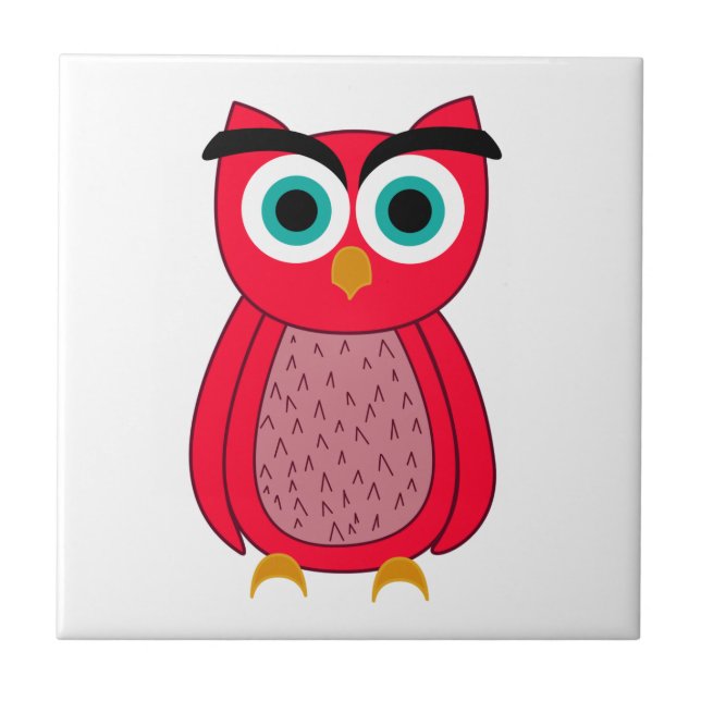 Cute Pink Owl Illustration Tile (Front)