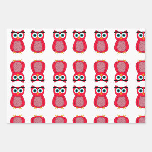Cute Pink Owl Illustration Wrapping Paper Sheet