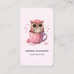 Cute Pink Owl in a Cup Business Card