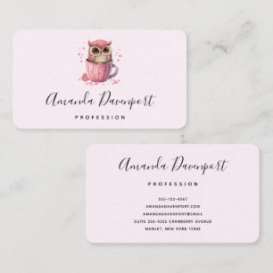 Cute Pink Owl in a Cup Business Card