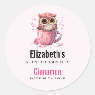 Cute Pink Owl in a Cup Candle Biz Classic Round Sticker