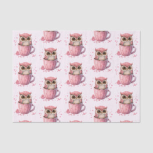 Cute Pink Owl in a Cup Patterned Tissue Paper