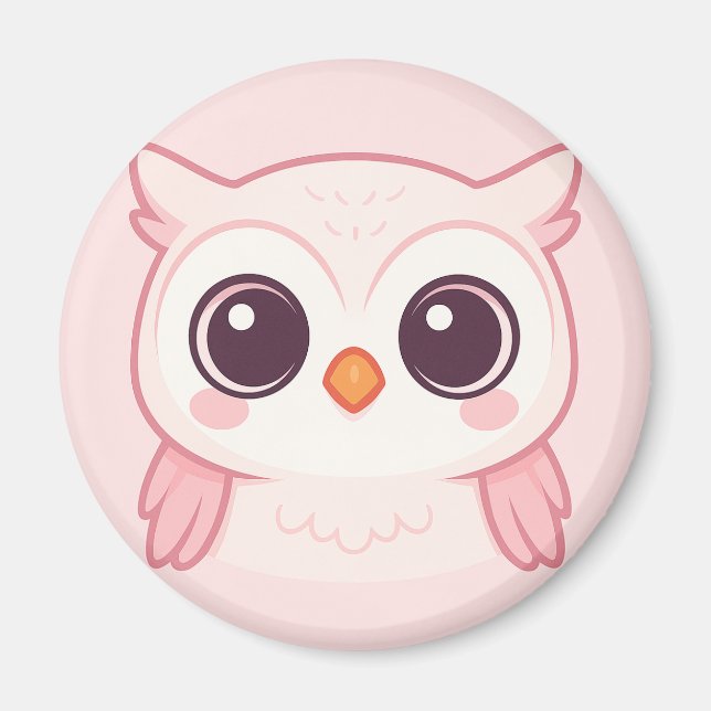Cute Pink Owl – Kawaii Animal Design Magnet (Front)