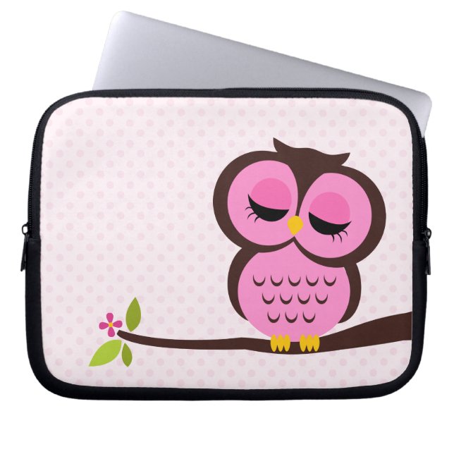 Cute Pink Owl Laptop Sleeve (Front)