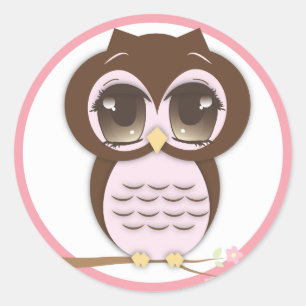Cute Pink Owl Lil Girl Classic Round Sticker