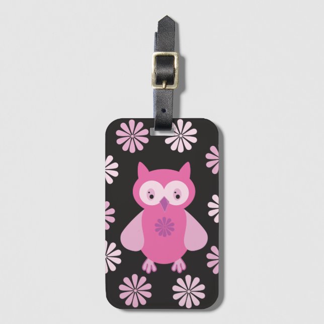 Cute pink owl luggage tag (Front Vertical)