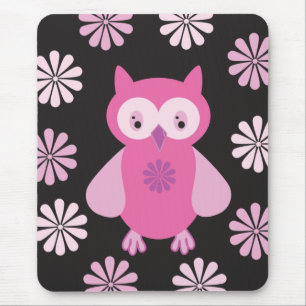 Cute pink owl mouse mat