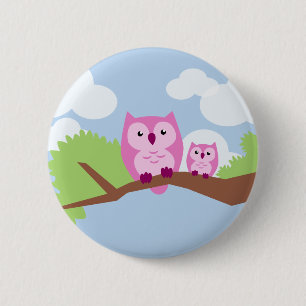 Cute Pink Owl Mum and Baby 6 Cm Round Badge
