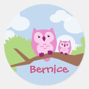 Cute Pink Owl Mum and Baby Classic Round Sticker