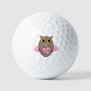 Cute Pink Owl Name  Golf Balls
