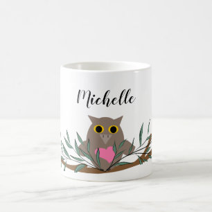 Cute Pink Owl On Branch Name Coffee Mug