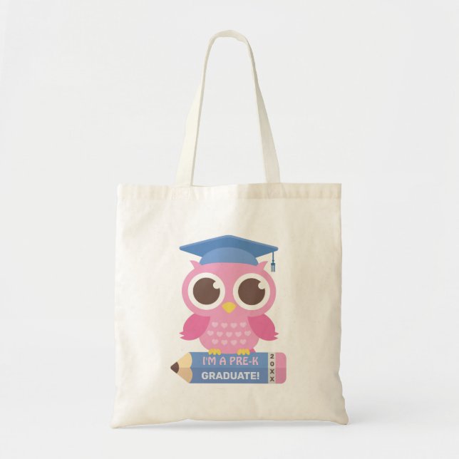 Cute Pink Owl On Pencil, Pre K Graduate Tote Bag (Front)
