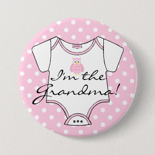 Cute Pink Owl on Pink White Dots I'm The Grandma 7.5 Cm Round Badge