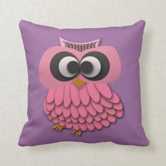 Cute Pink Owl on Purple Pillow
